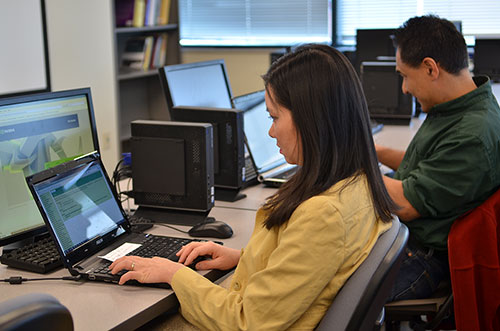 Researchers working at computers