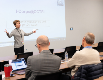 Cathy Bodine, PhD, presenting at I-Corps session